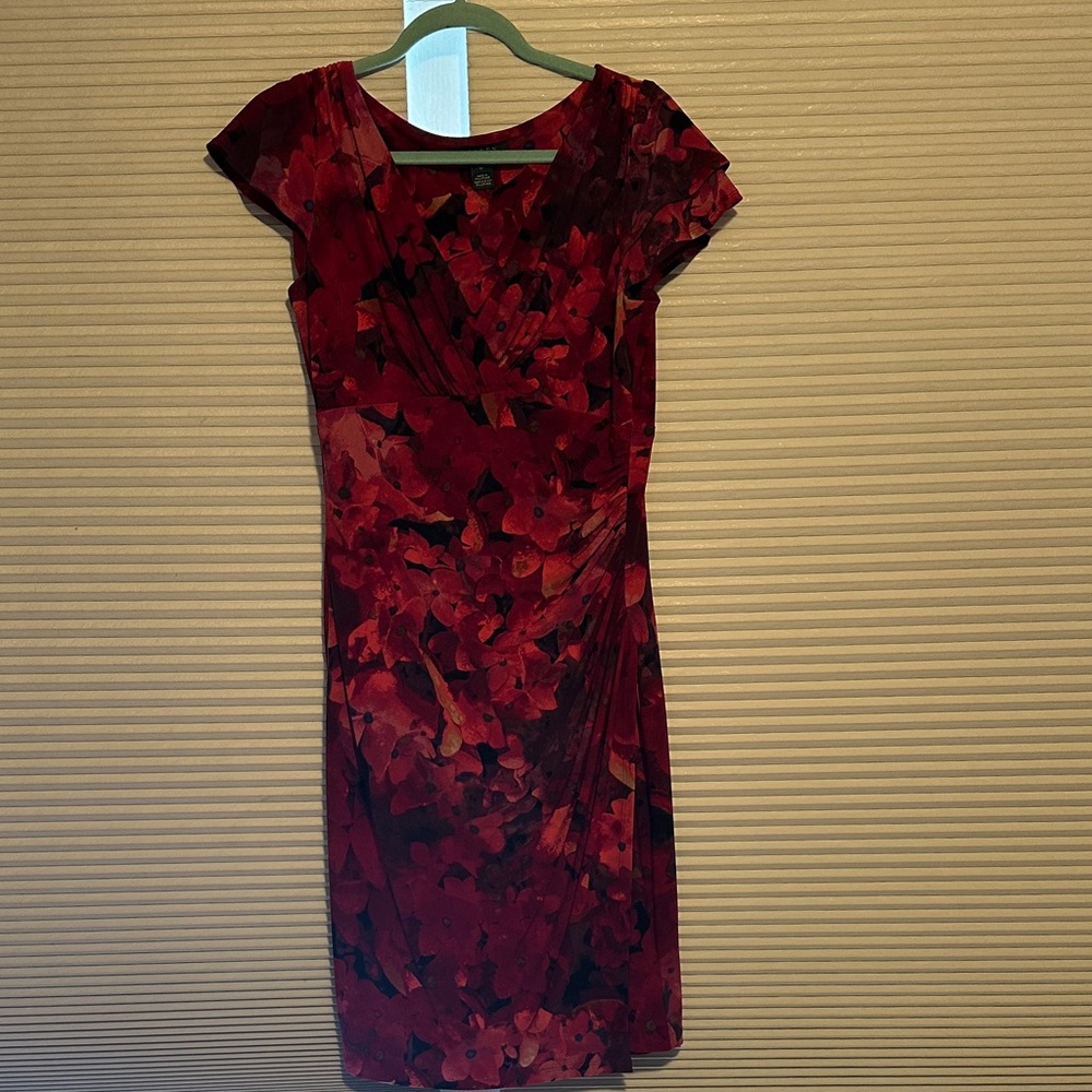 Ralph Lauren Red and Black Floral Midi Dress